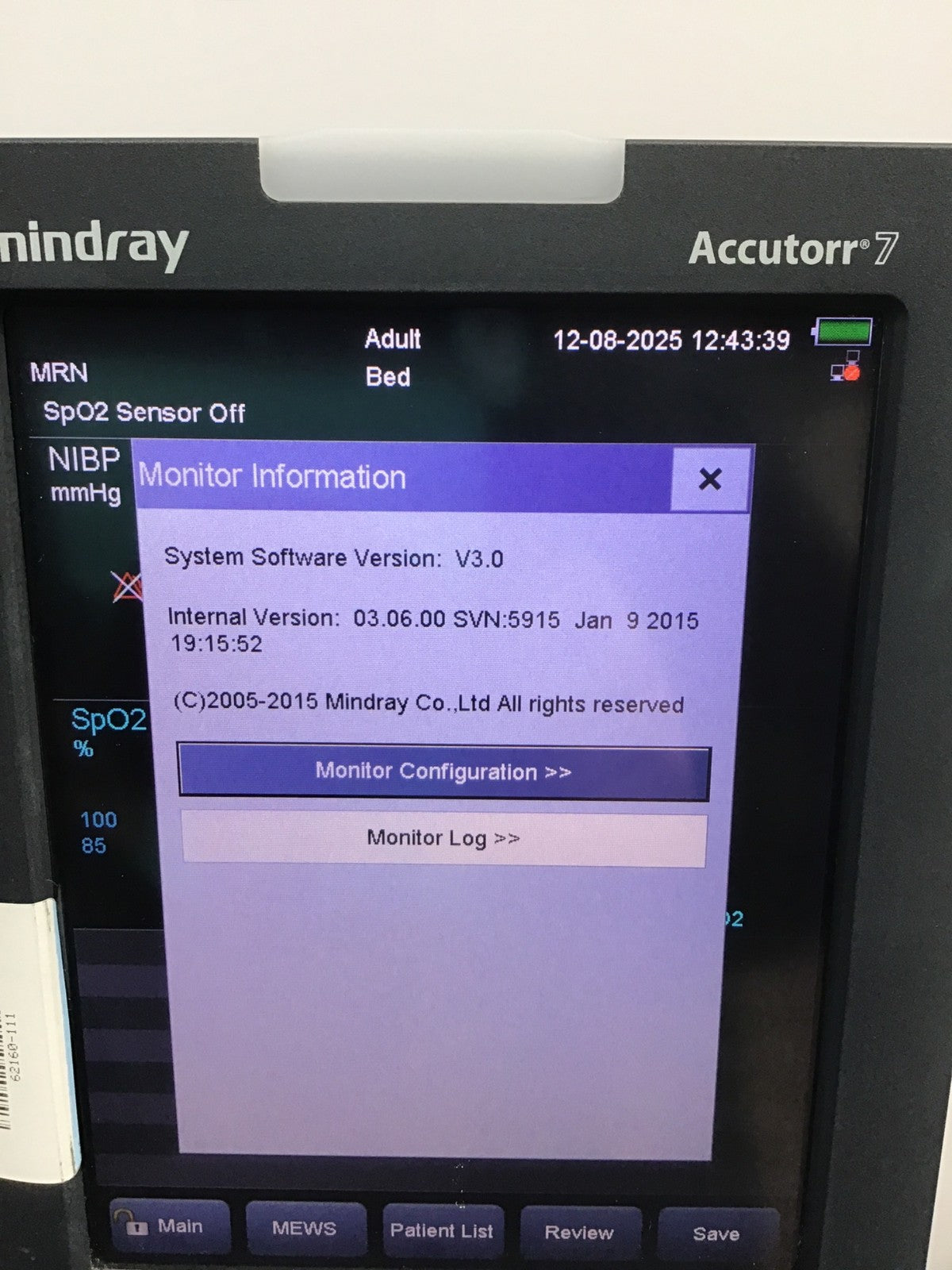 MINDRAY ACCUTORR 7 PATIENT MONITOR W/ MASIMO SPO2 & NIBP