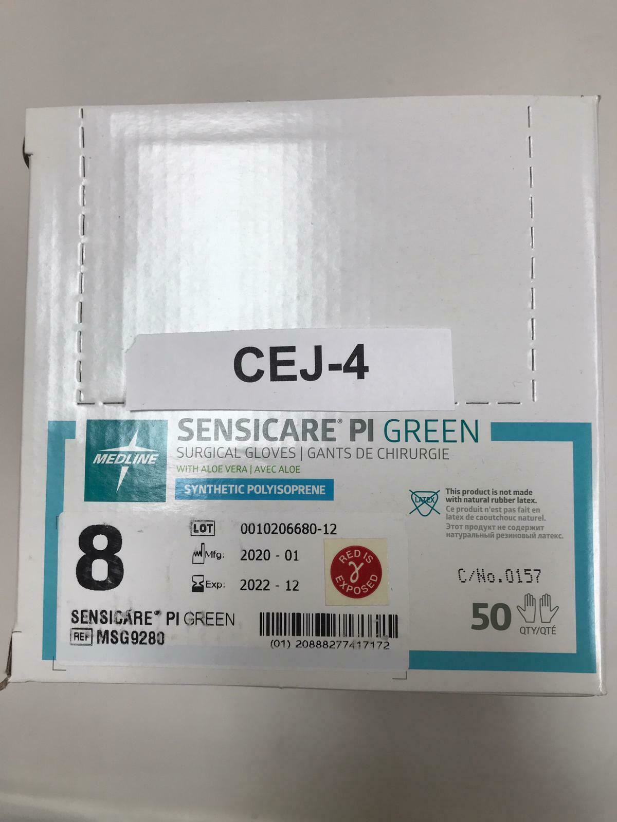 Medline Sensicare PI Green Surgical Gloves MSG9280 8 - 50 Count in Box | CEJ-4 DIAGNOSTIC ULTRASOUND MACHINES FOR SALE