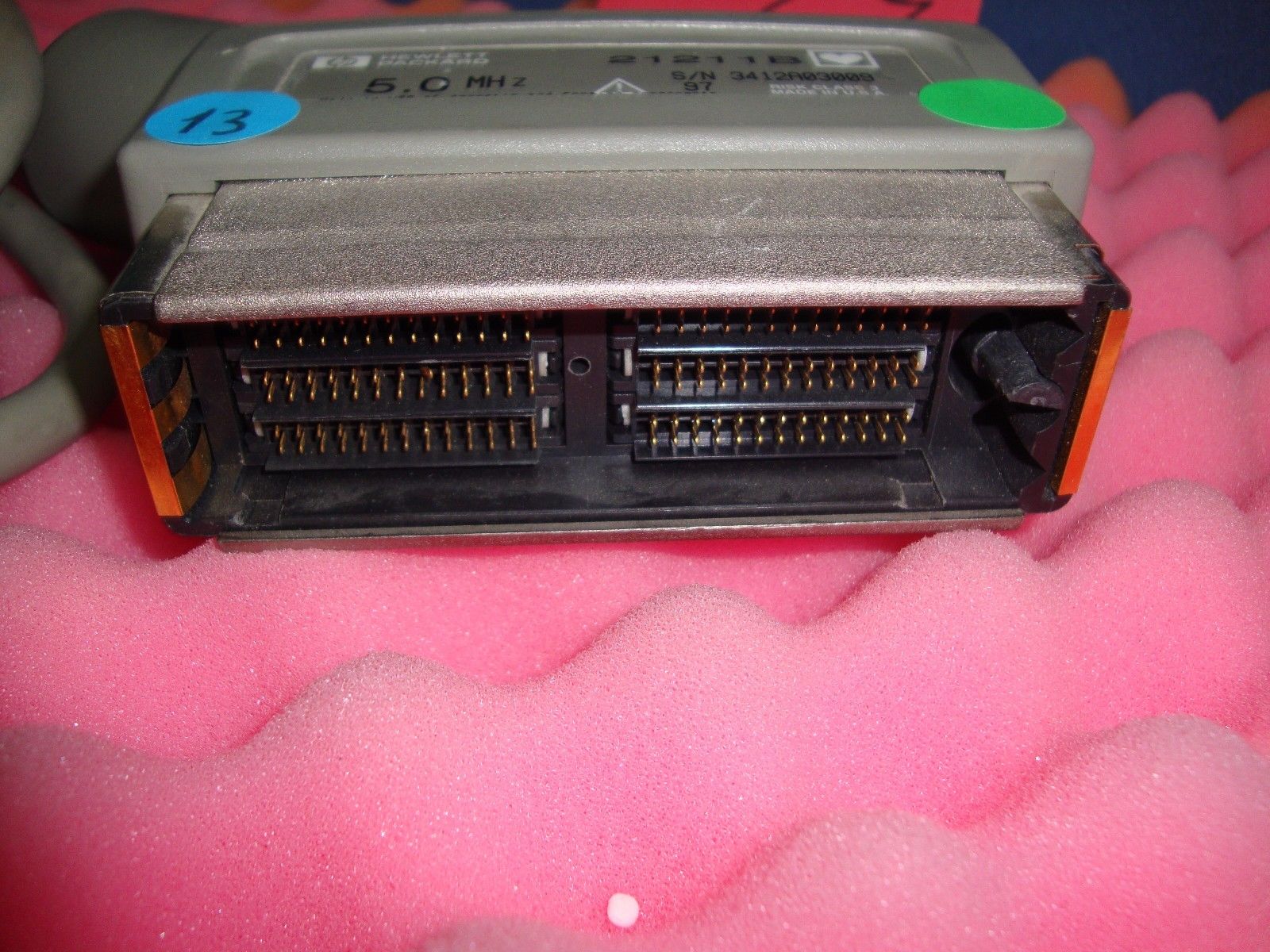 probe connector on pink table