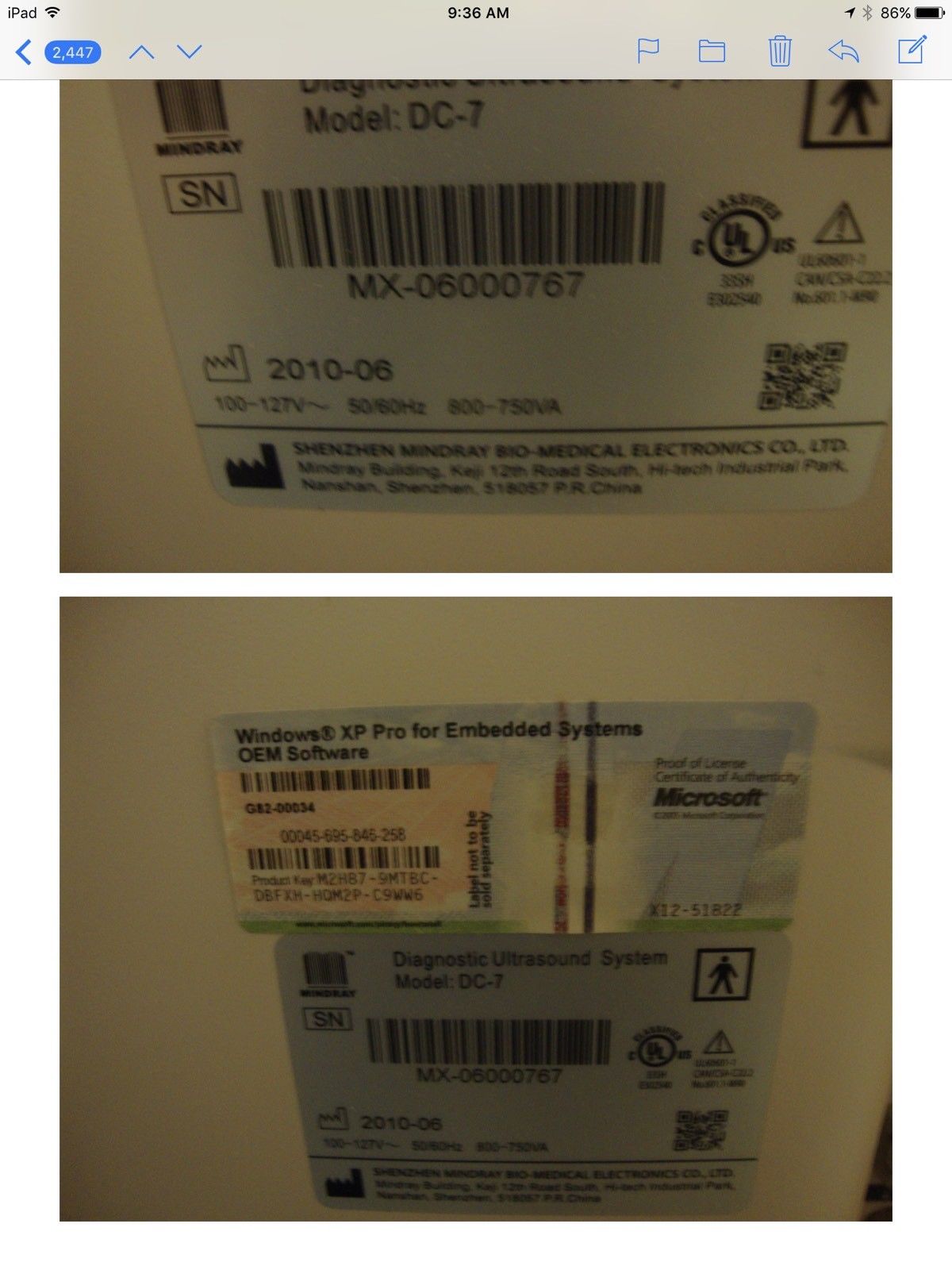 Mindray Ultrasound DC 7 DIAGNOSTIC ULTRASOUND MACHINES FOR SALE