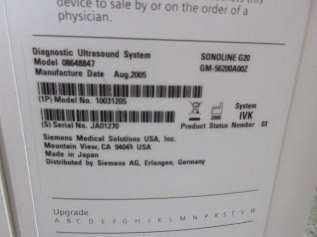 Siemens Sonoline G20 Ultrasound C5-2 Probe & Printer OB-GYN, Urology DIAGNOSTIC ULTRASOUND MACHINES FOR SALE
