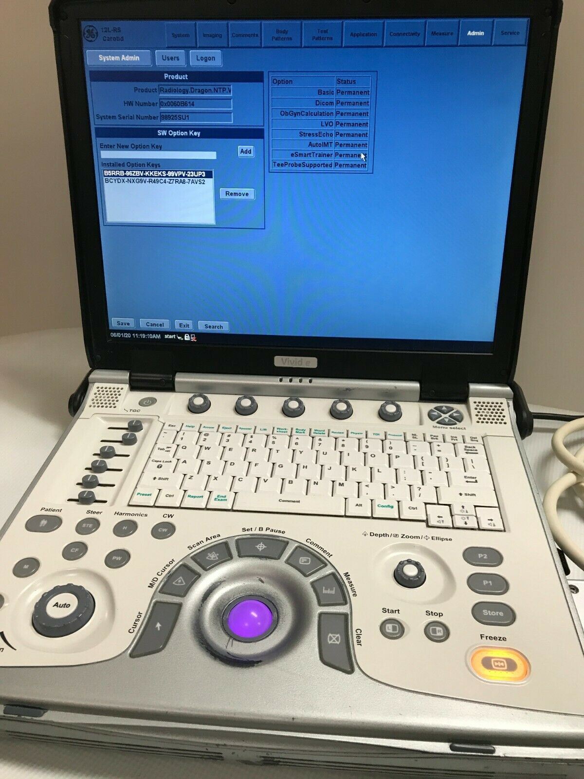 GE Vivid E Color Doppler Ultrasound Scanner, One Cardiac probe - 2013 DIAGNOSTIC ULTRASOUND MACHINES FOR SALE