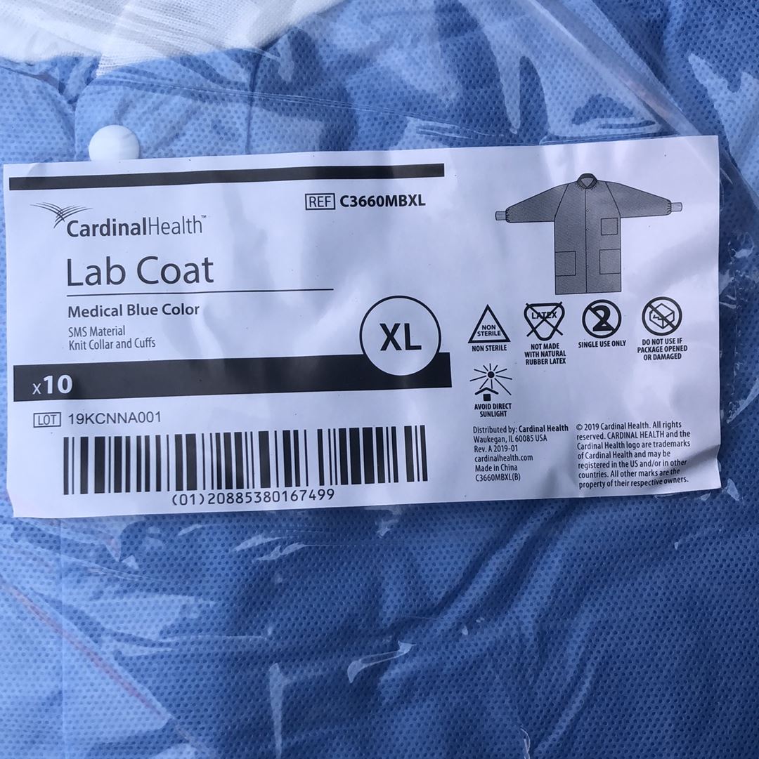 Cardinal Health C3660MBXL Lab Coat Blue XL Pack of 10 | CEM-70 DIAGNOSTIC ULTRASOUND MACHINES FOR SALE