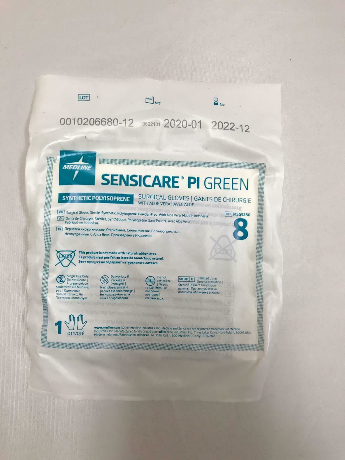 Medline Sensicare PI Green Surgical Gloves MSG9280 8 - 50 Count in Box  | CEJ-4 DIAGNOSTIC ULTRASOUND MACHINES FOR SALE