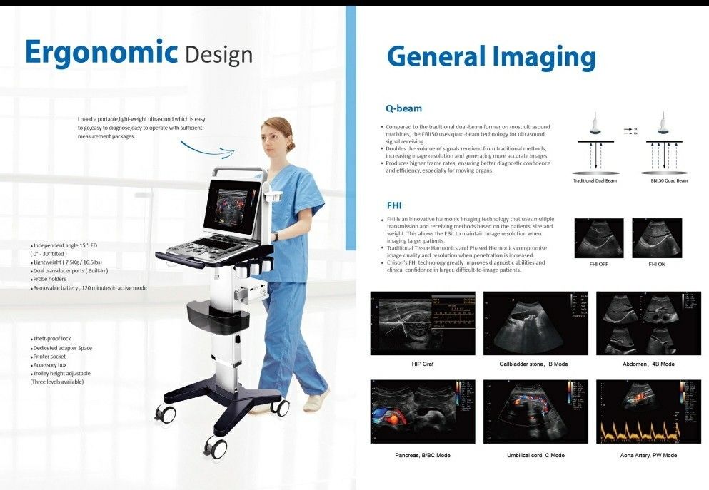 Chison eBit50 Ultrasound Color Doppler Portable Advanced 15" LED 2 Probes DIAGNOSTIC ULTRASOUND MACHINES FOR SALE