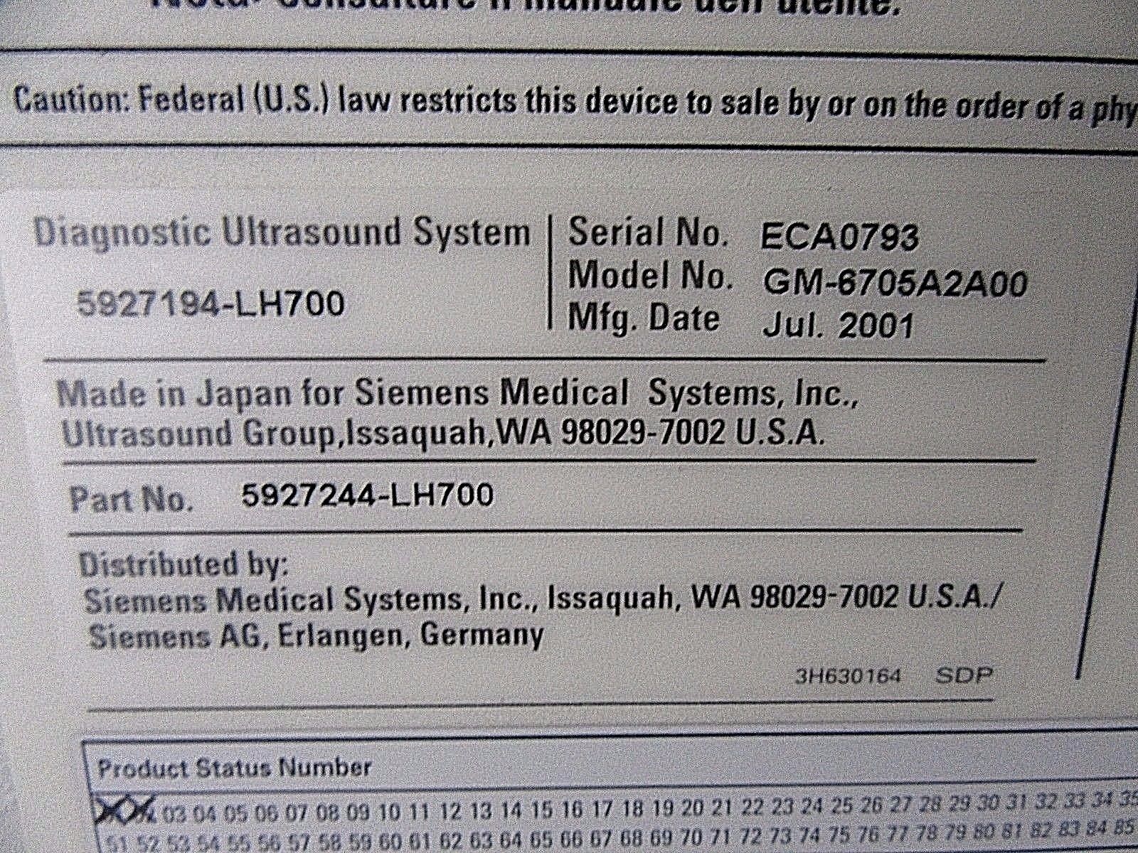 Siemens Sonoline Adara Ultrasound W/7.5L45S Probe & Printer DIAGNOSTIC ULTRASOUND MACHINES FOR SALE