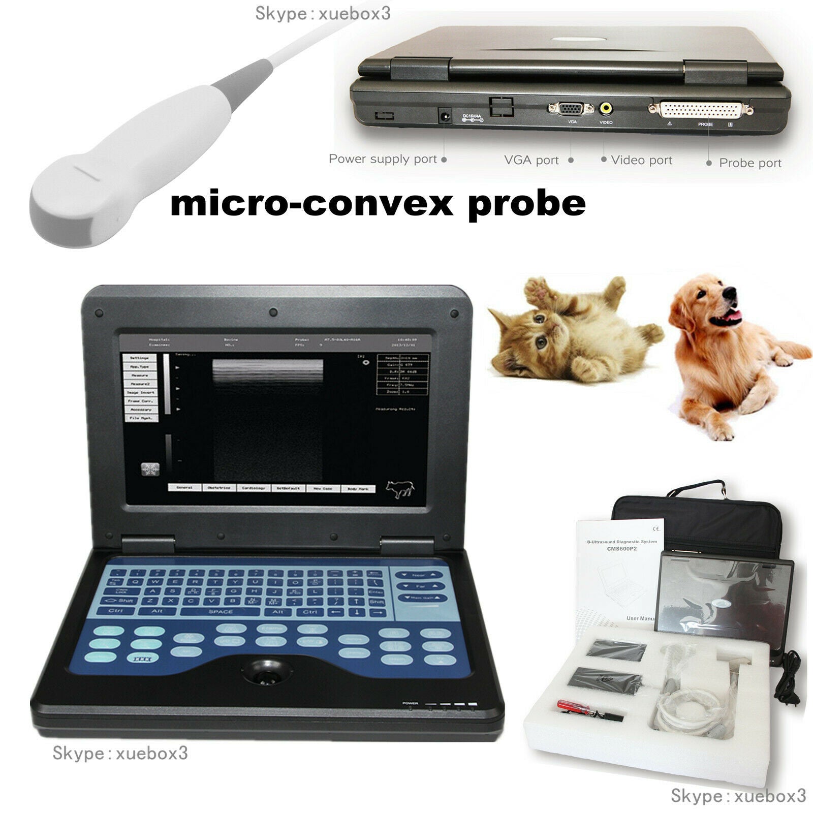 VET Veterinary Laptop Ultrasound Scanner Machine Micro Convex For Dog/Cat/Animal 670924011996 DIAGNOSTIC ULTRASOUND MACHINES FOR SALE