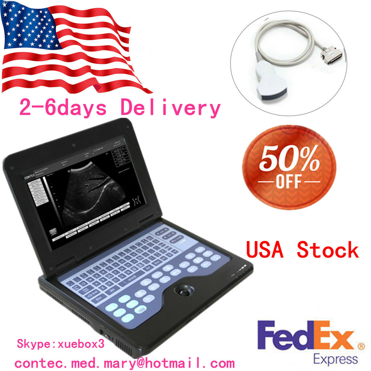 Portable laptop machine, Digital Ultrasound scanner, 3.5M Convex probe,US FedEx  658126883672 DIAGNOSTIC ULTRASOUND MACHINES FOR SALE