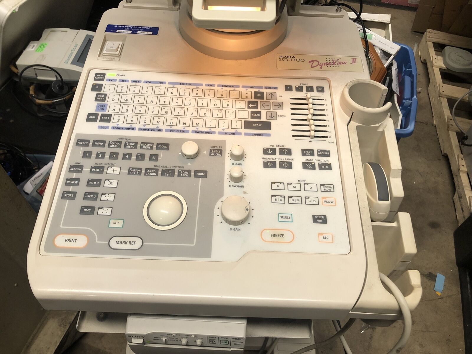 Aloka SSD-1700 DynaView-II Ultrasound Machine W/Probes Included And Sony Printer DIAGNOSTIC ULTRASOUND MACHINES FOR SALE