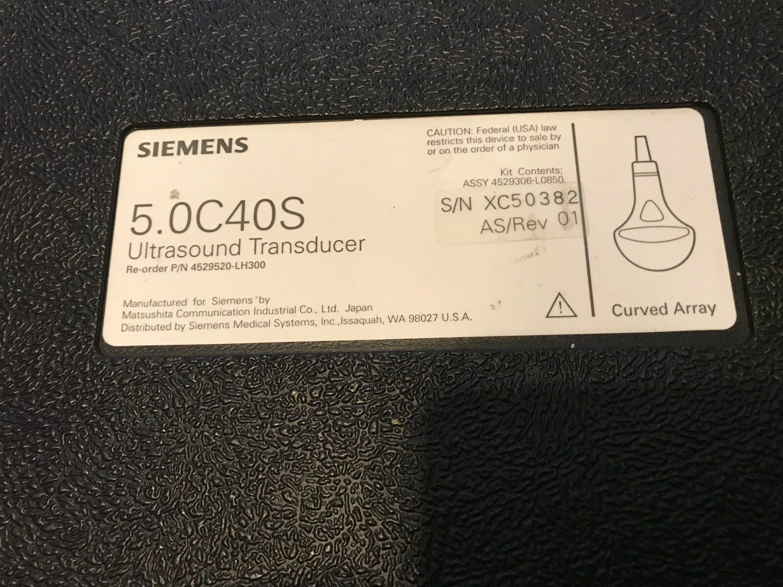 Siemens Ultrasound 5.0C40S Transducer Curved Array 45 29 520 LH 300 NEW in case DIAGNOSTIC ULTRASOUND MACHINES FOR SALE