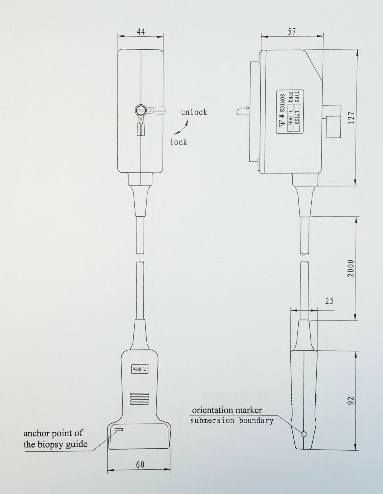 SIUI L7I50 Linear Probe ULTRASOUND TRANSDUCER for SIUI CTS-485 or SIUI CTS-415 DIAGNOSTIC ULTRASOUND MACHINES FOR SALE