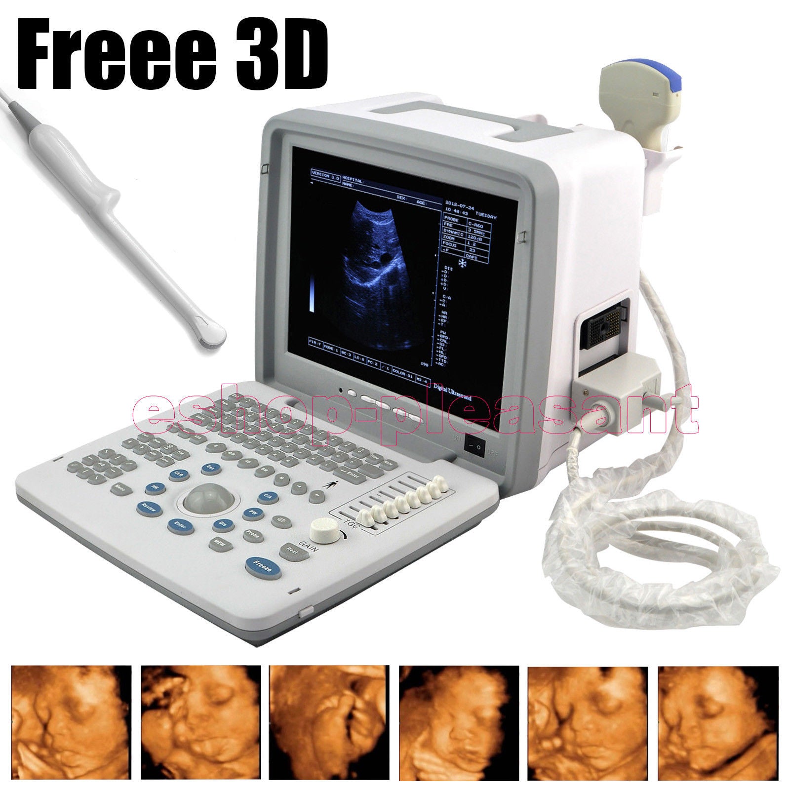 New 10''Full Digital Portable Ultrasound Scanner System+ Vaginal 2 Probe&Convex 190891919816 DIAGNOSTIC ULTRASOUND MACHINES FOR SALE