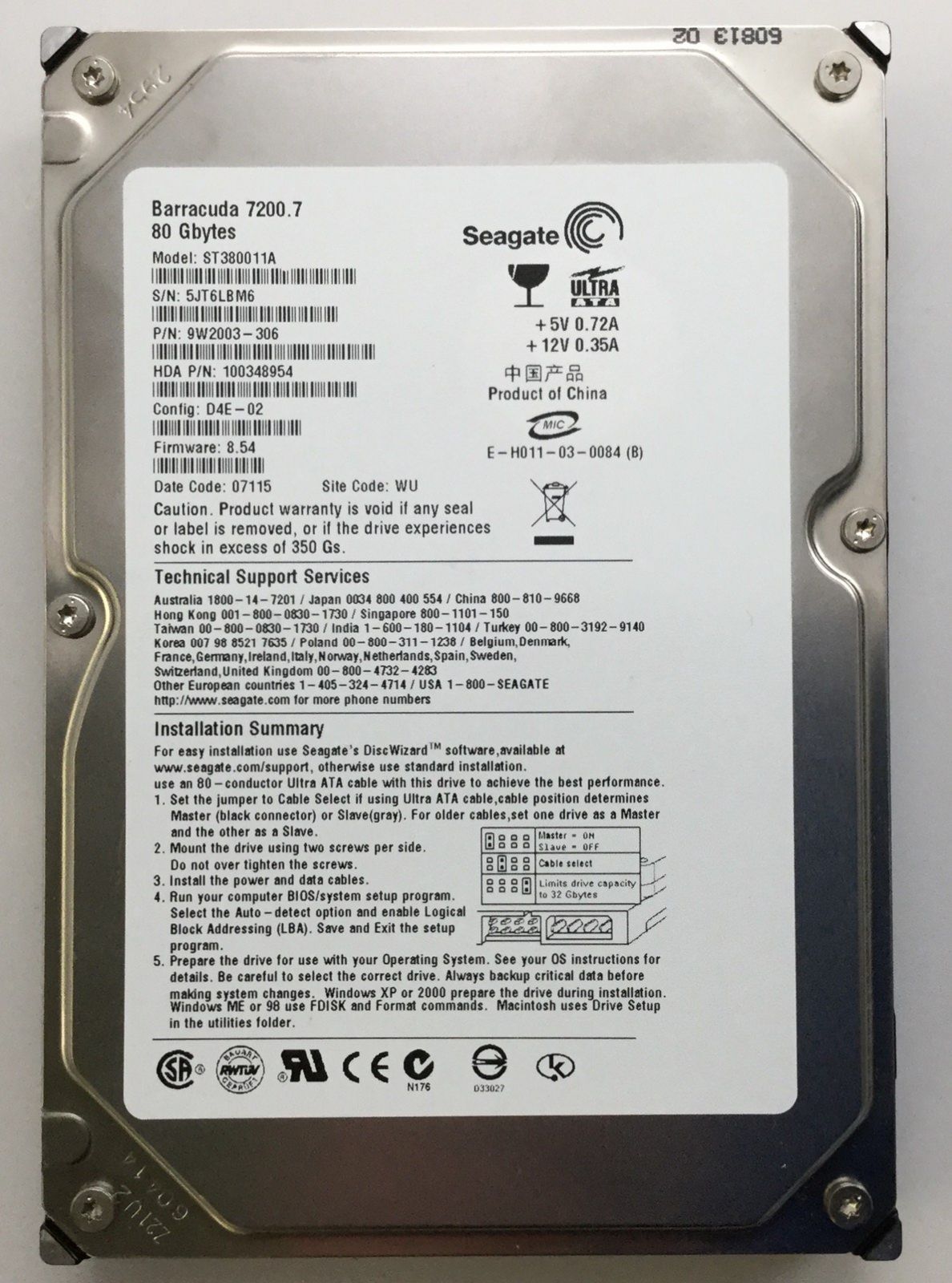 Siemens Sonoline Antares Ultrasound Seagate ST380011A Barracuda Hard Drive 80GB DIAGNOSTIC ULTRASOUND MACHINES FOR SALE