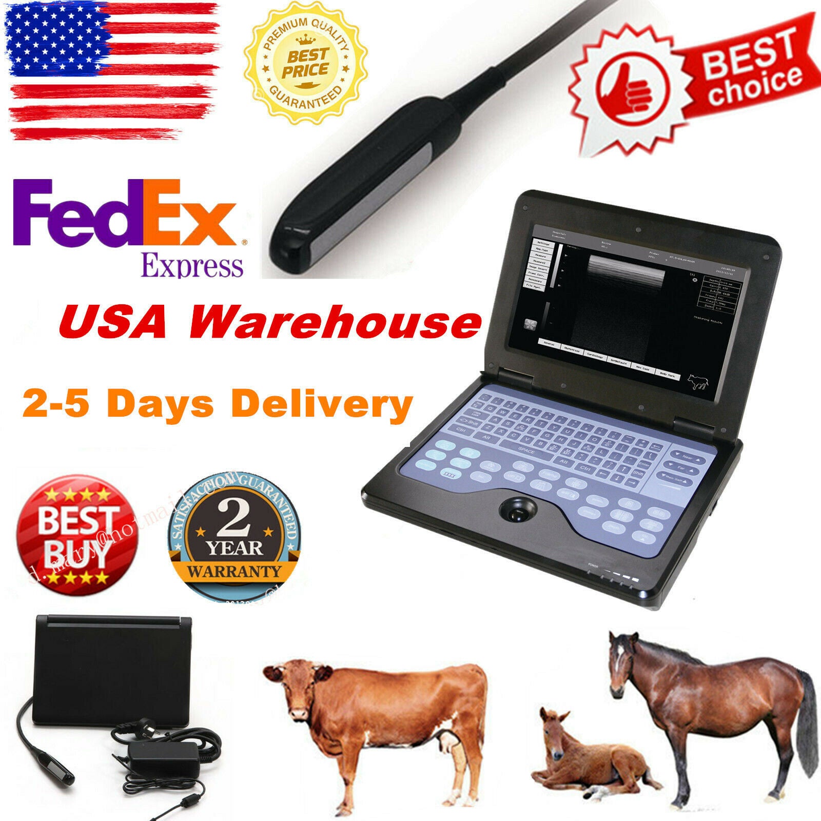 VET Veterinary Portable Ultrasound Scanner Machine, cow/horse/Animal, 7.5 rectal 670924011996 DIAGNOSTIC ULTRASOUND MACHINES FOR SALE