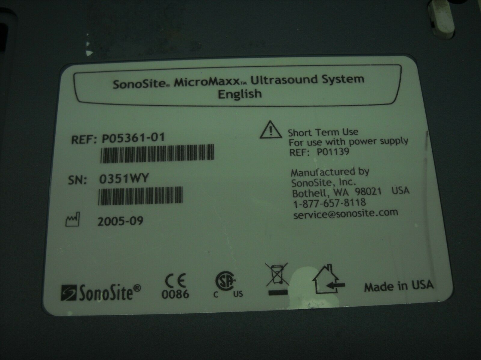 SONOSITE MICROMAXX P05361-01 ULTRASOUND SYSTEM WITH L38e & C60e TRANSDUCERS DIAGNOSTIC ULTRASOUND MACHINES FOR SALE