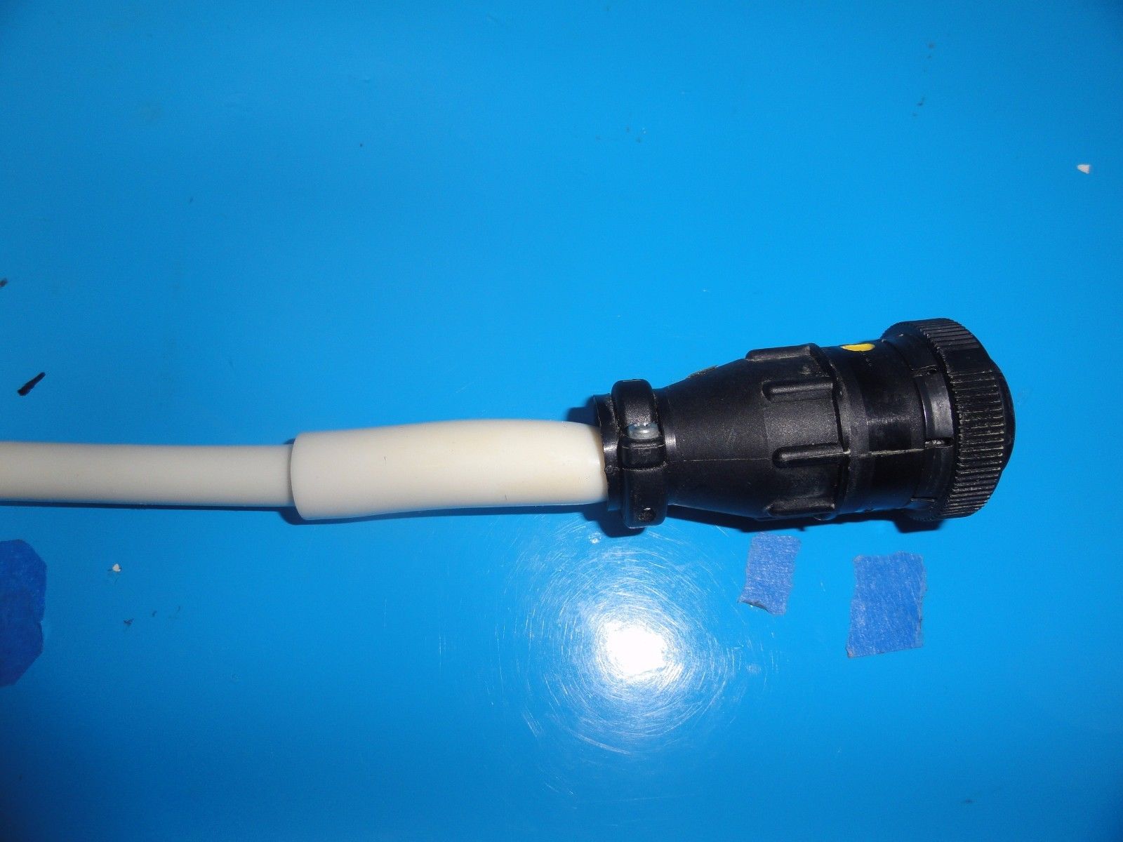 a close up of a black and white cable