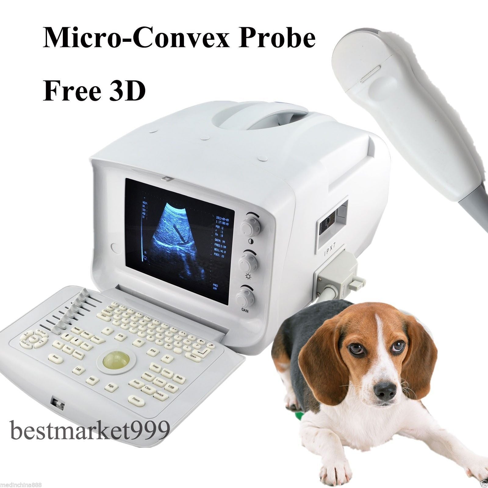 Vet Digital Ultrasound Scanner Machine with Micro-convex Cardiac Probe 3D Image DIAGNOSTIC ULTRASOUND MACHINES FOR SALE