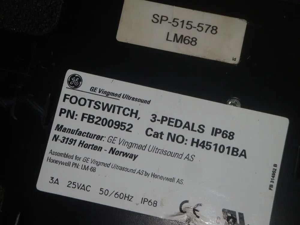 Used GE Vingmed Ultrasound 3-PEDALS Foot Switch (25VAC 3A) DIAGNOSTIC ULTRASOUND MACHINES FOR SALE