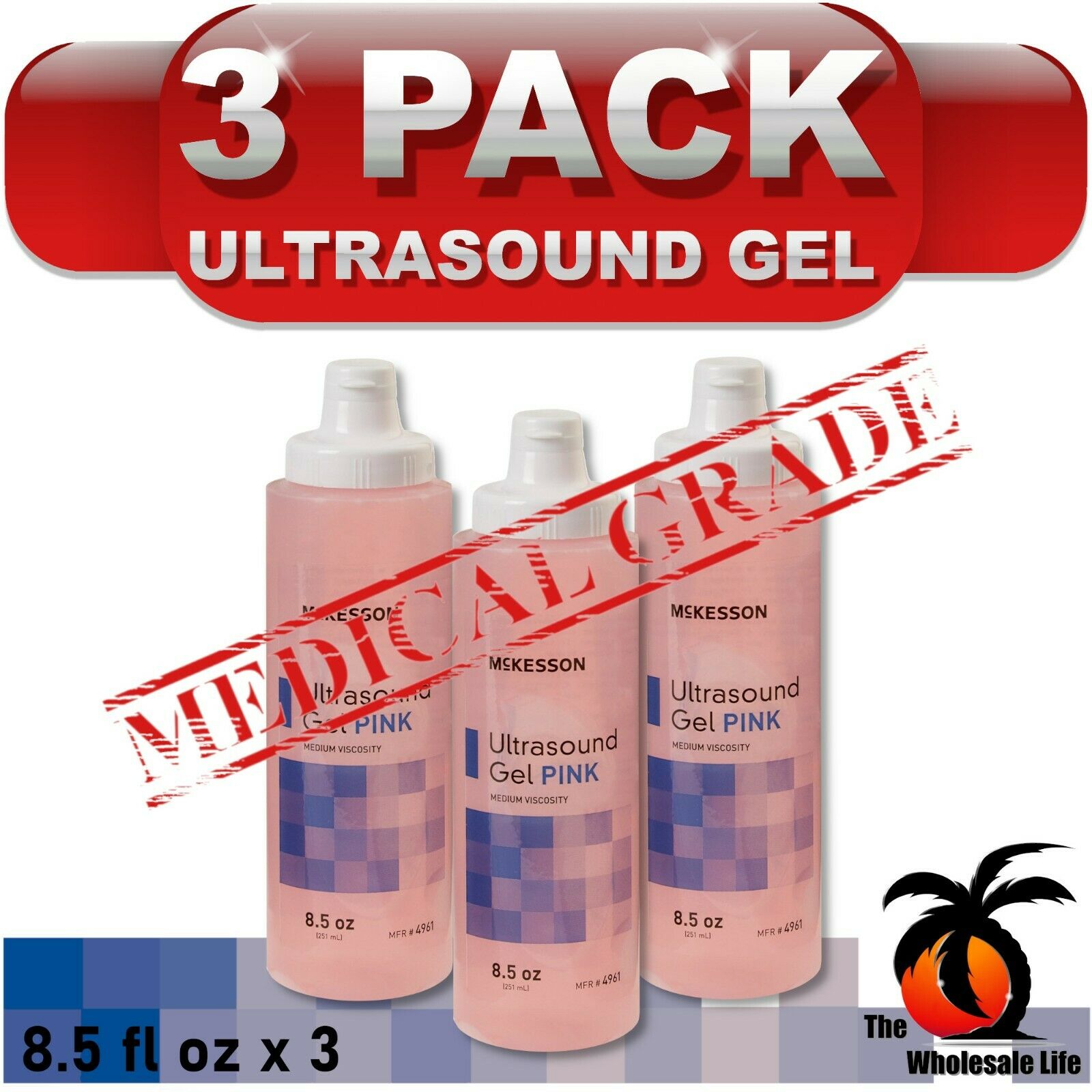 3 Pack - Ultrasound Transmission Pink Gel - 8.5 oz Bottle - Medium Viscosity  680034164864 DIAGNOSTIC ULTRASOUND MACHINES FOR SALE