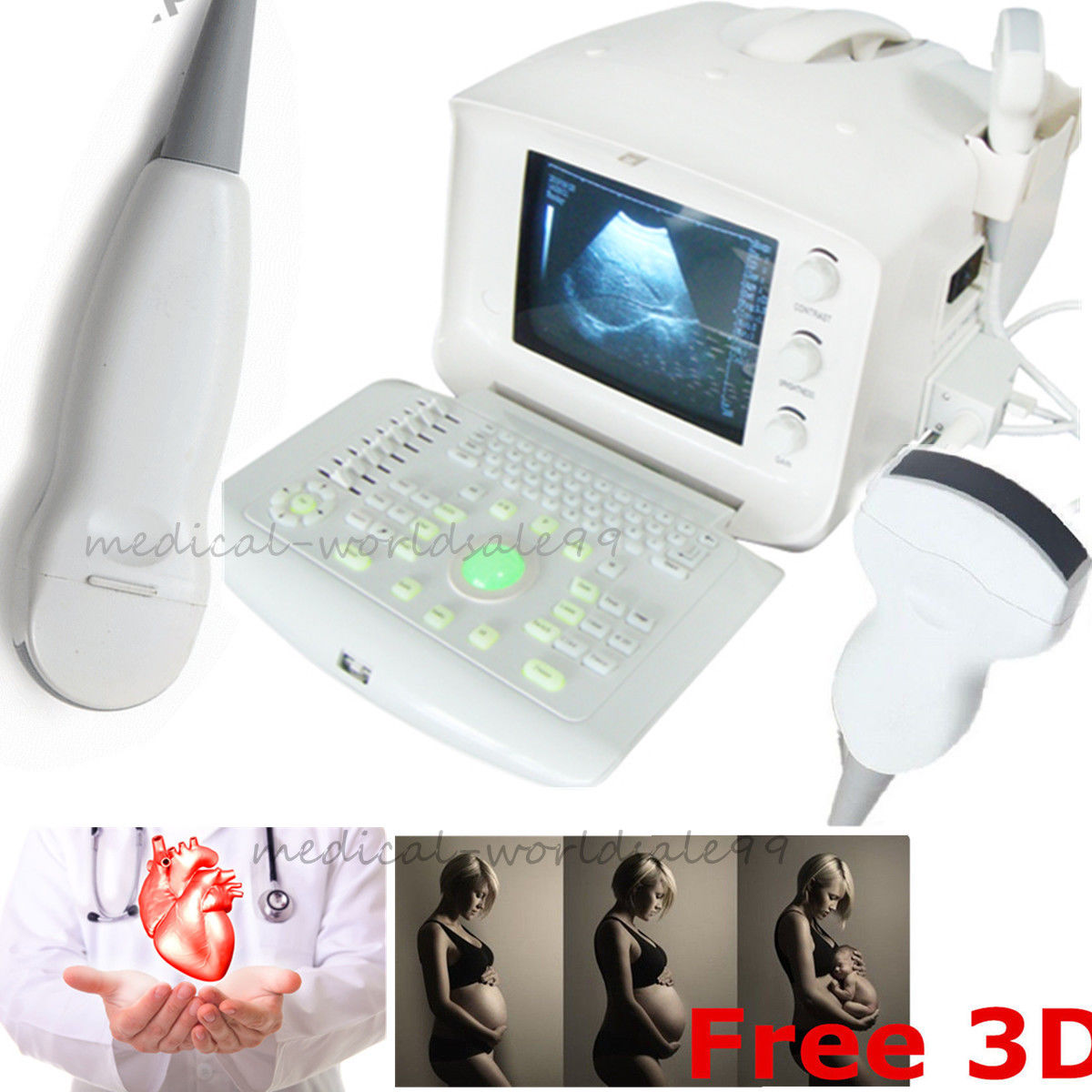 Digital Ultrasound Scanner Ultrasonic Machine Convex  Micro-Cardiac 2Probe 3D A+ 190891391452 DIAGNOSTIC ULTRASOUND MACHINES FOR SALE
