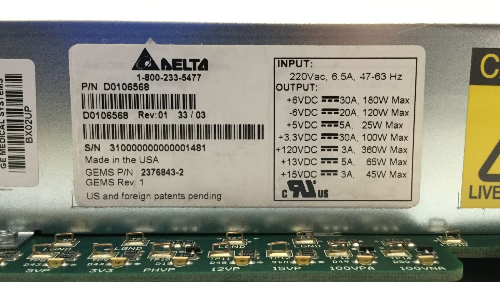 GE Logiq 9 Ultrasound Delta DC Power Supply D0106568 DIAGNOSTIC ULTRASOUND MACHINES FOR SALE