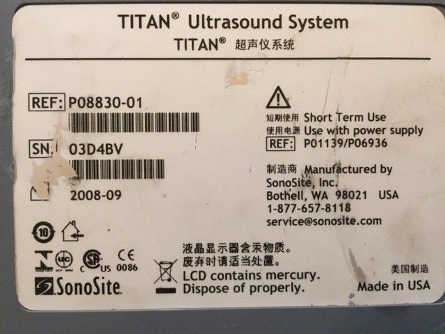 SonoSite Titan Portable Ultrasound Tested with Probe, Charger & New OEM Battery DIAGNOSTIC ULTRASOUND MACHINES FOR SALE