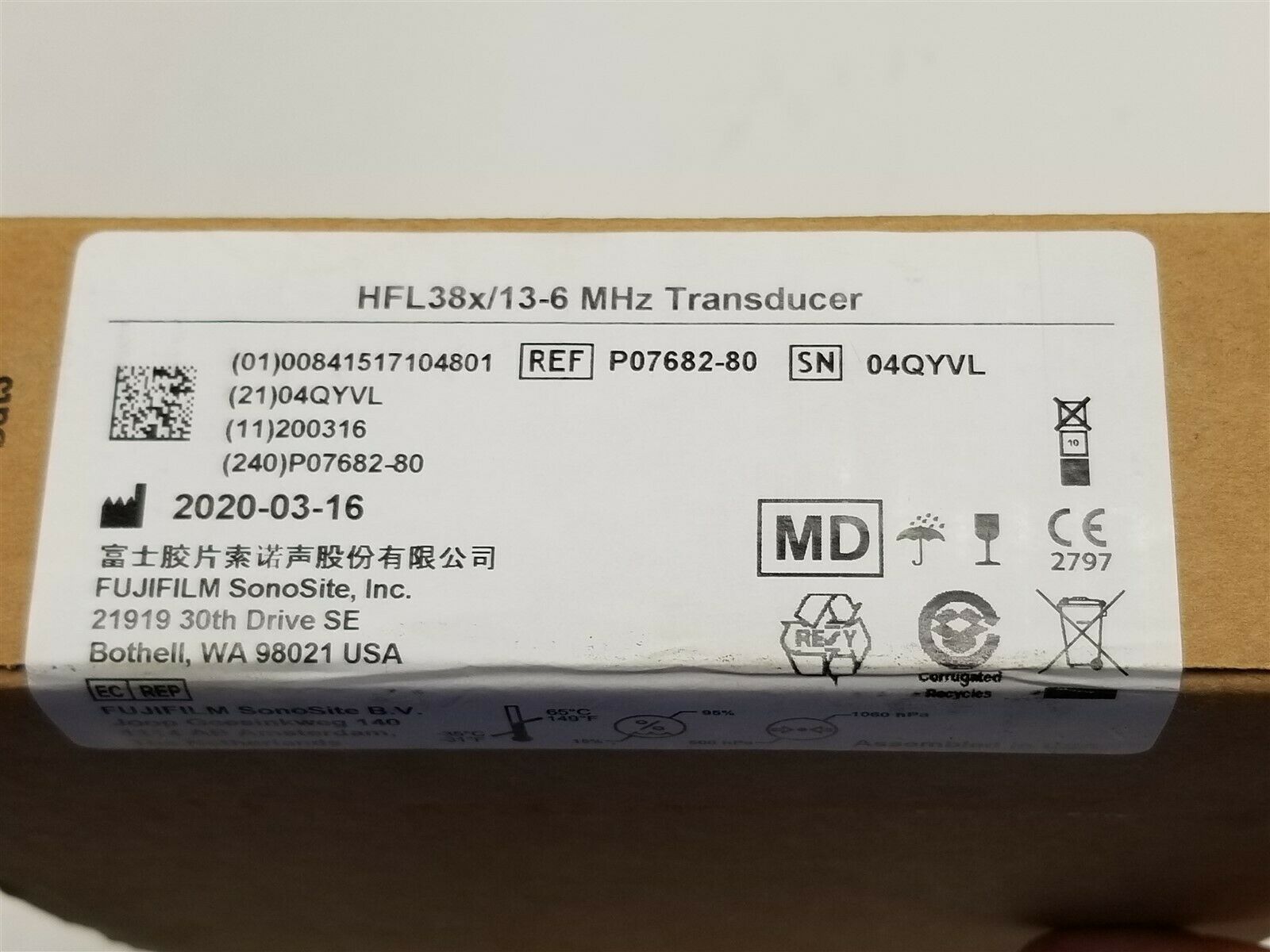 Sonosite Fujifilm HFL38x 13-6 Mhz Linear Array Transducer Ultrasound P07682-80 DIAGNOSTIC ULTRASOUND MACHINES FOR SALE