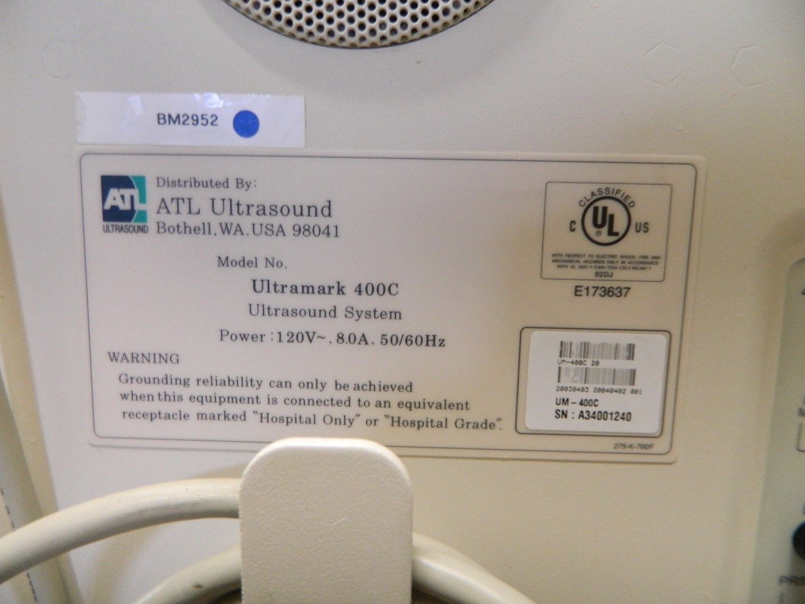 ATL Ultramark 400c Ultrasound w/ Printer, Footswitch & Probe *Tested DIAGNOSTIC ULTRASOUND MACHINES FOR SALE